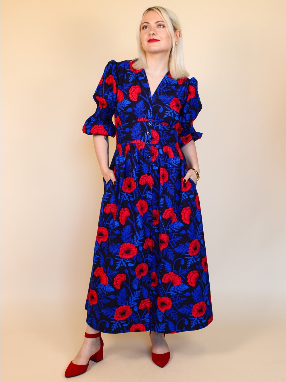 Hemloya Audrey Midi Dress in Red Poppy